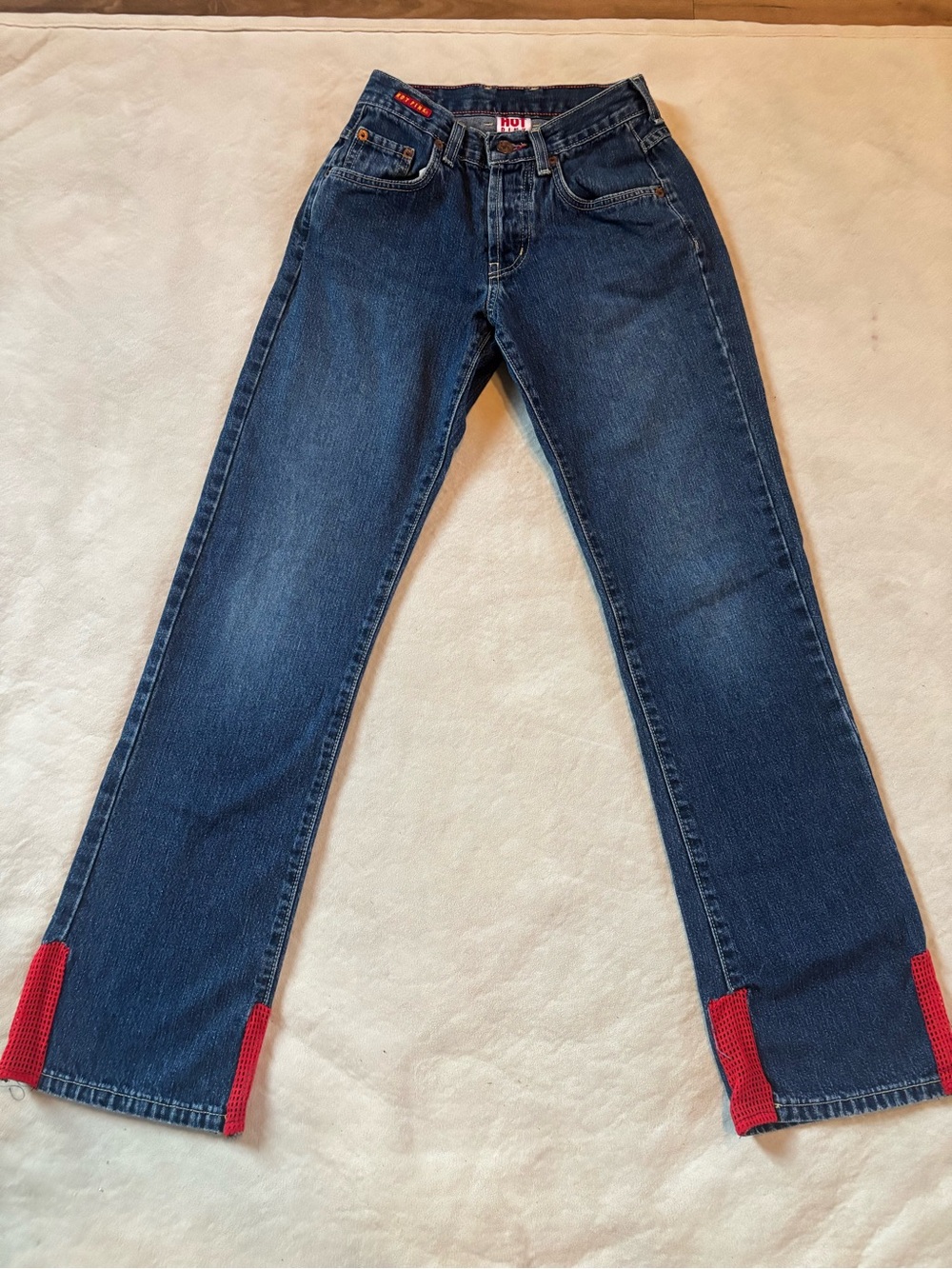 HOT Pink Lucky Brand Y2K Low Rise Jeans Red Mesh Hem Size 1 Juniors USA